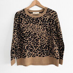 LOFT Leopard Cropped Crew Sweater Tan / Black size XS